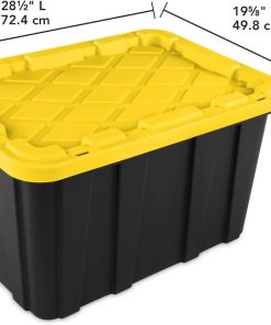 Alternative view of 6-Pack 27-Gallon Industrial Totes - Rugged Black & Yellow Plastic Storage Bins with Secure Snap-On Lids. Stackable Design for Garage. Warehouse or Workshop Organization