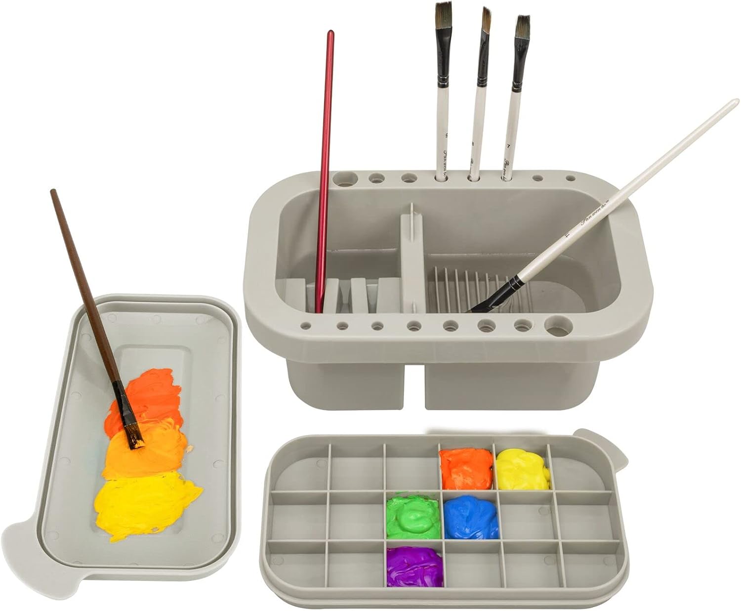 MyLifeUNIT Paint Brush Cleaner. Paint Brush Holder and Organizers with Palette for Acrylic. Watercolor. and Water-Based Paints (Grey)