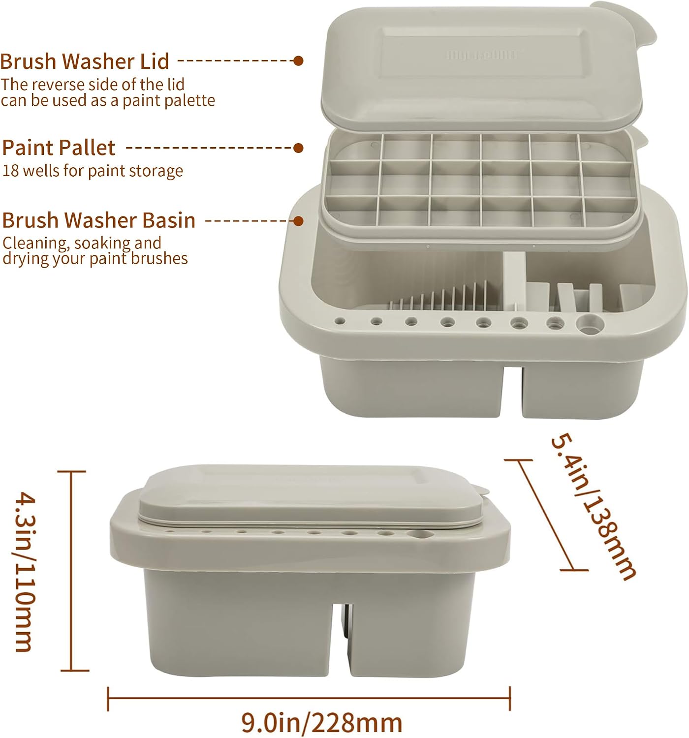 MyLifeUNIT Paint Brush Cleaner. Paint Brush Holder and Organizers with Palette for Acrylic. Watercolor. and Water-Based Paints (Grey) - Image 5
