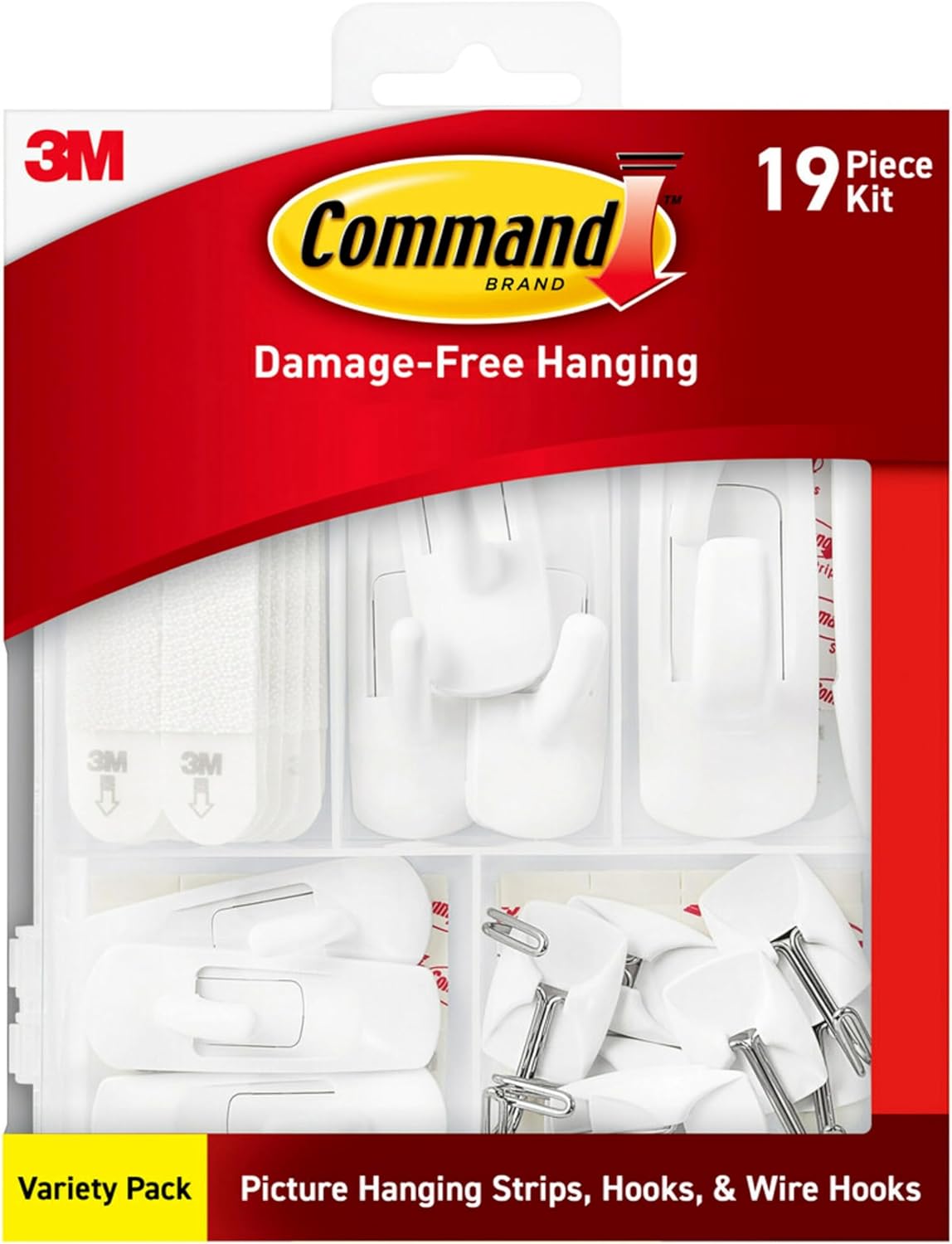 Command Variety Pack. Including 10 Pairs of Picture Hanging Strips. 6 Wire Hooks and 8 Utility Hooks for Hanging Christmas Decorations. Damage Free Hanging Up to 19 Items with Command Strips. 1 Kit