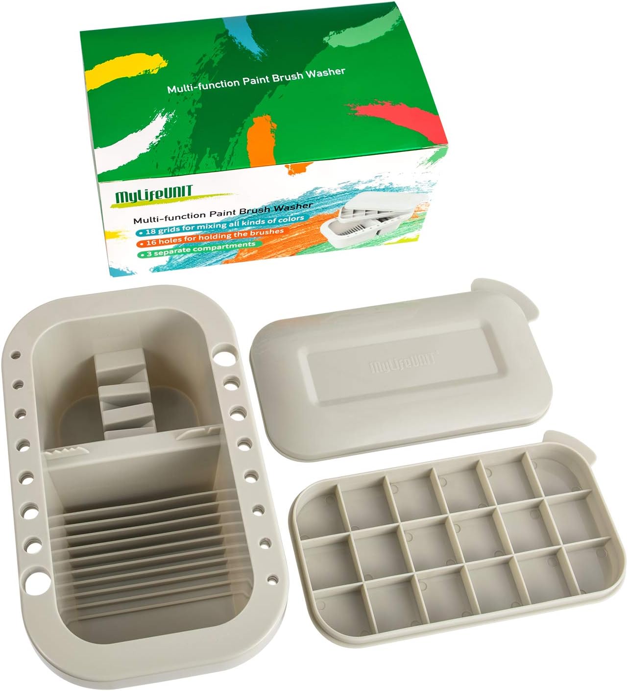 MyLifeUNIT Paint Brush Cleaner. Paint Brush Holder and Organizers with Palette for Acrylic. Watercolor. and Water-Based Paints (Grey) - Image 9
