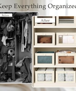 Alternative view of Criusia Closet Organizers and Storage. 4 Pack Linen Closet Baskets with Mesh Window for Organization. Foldable Closet Organizer for Clothing. Towels. Toys. Nursery. Books. Shelves. Beige