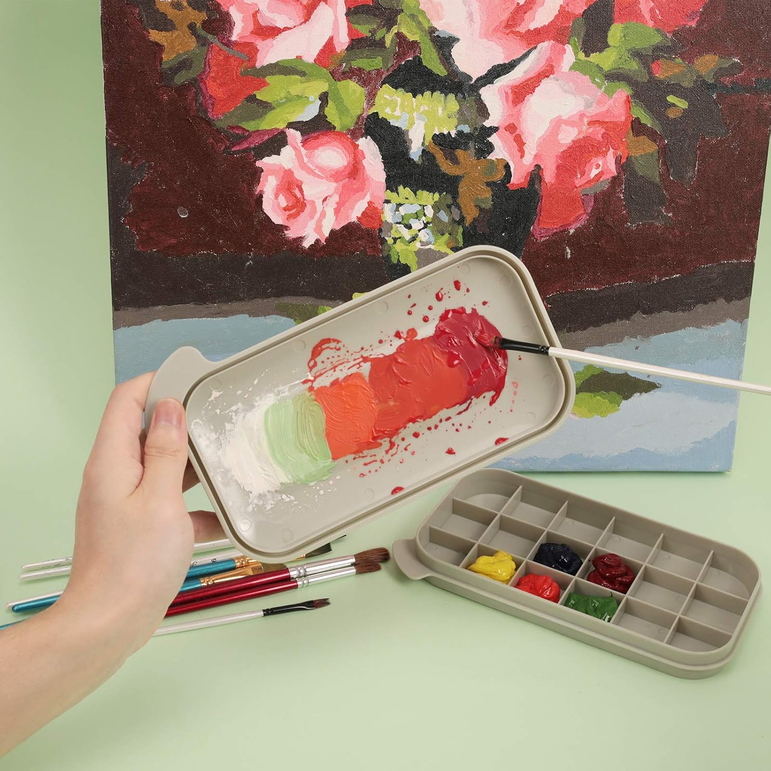 MyLifeUNIT Paint Brush Cleaner. Paint Brush Holder and Organizers with Palette for Acrylic. Watercolor. and Water-Based Paints (Grey) - Image 3