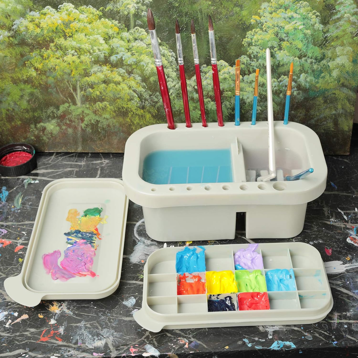 MyLifeUNIT Paint Brush Cleaner. Paint Brush Holder and Organizers with Palette for Acrylic. Watercolor. and Water-Based Paints (Grey) - Image 6