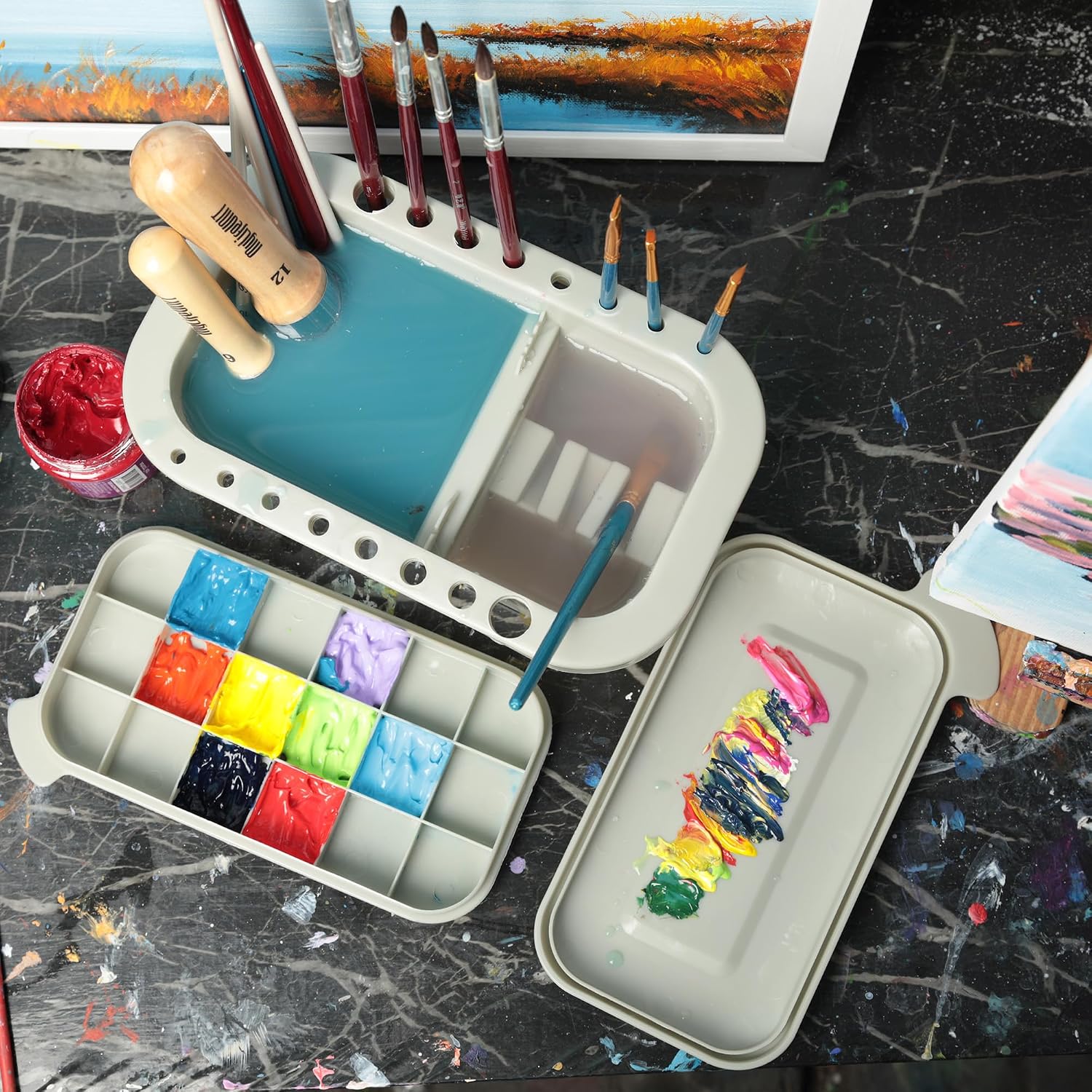 MyLifeUNIT Paint Brush Cleaner. Paint Brush Holder and Organizers with Palette for Acrylic. Watercolor. and Water-Based Paints (Grey) - Image 8